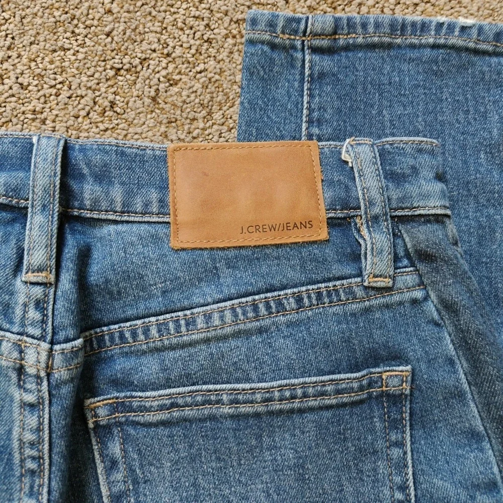J.Crew Womens Tuxedo Stripe Distressed High Rise Straight Leg Jeans Blue Size 27